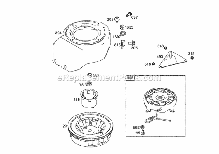 Flywheel, Blower Housing & Starter Assemblies Diagram and Parts List for 33005 260000001-260999999 - 2006 Lawn Boy Snow Blower